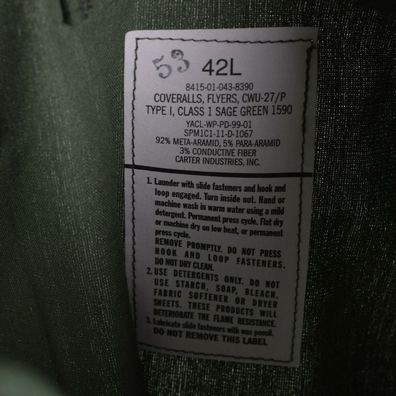 Genuine U.S. army Coverall USAF CWU-27/P Flight Suit Green nomex fire resist