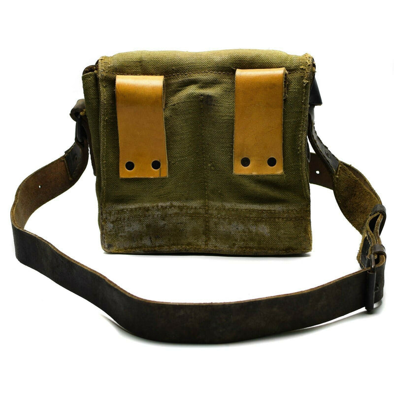 Genuine French shoulder bag army canvas leather olive OD magazine ammo pouch