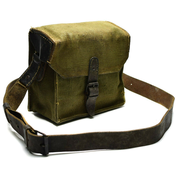 Genuine French shoulder bag army canvas leather olive OD magazine ammo pouch