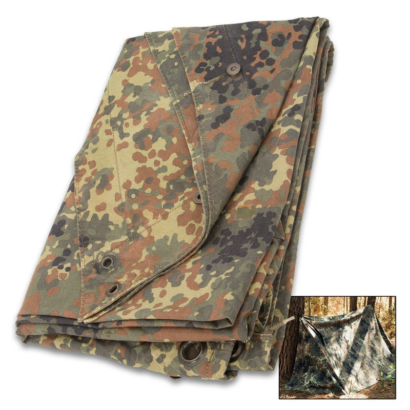 Genuine German army Shelter half tarpaulin fleckt. waterproof canvas tent poncho