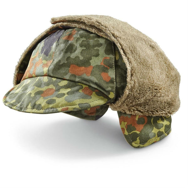 Genuine German Army Military Winter Pile Cap flecktarn hat warm cold weather