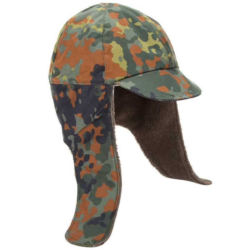 Genuine German Army Military Winter Pile Cap flecktarn hat warm cold weather