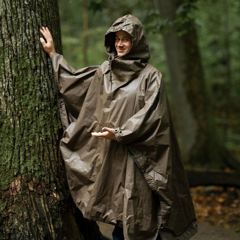 German army wet weather Rain poncho waterproof olive hooded  shelter cape