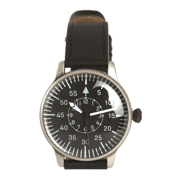 MIL-TEC Retro Pilot Watch Quartz Mechanism Natural Leather Bracelet Black