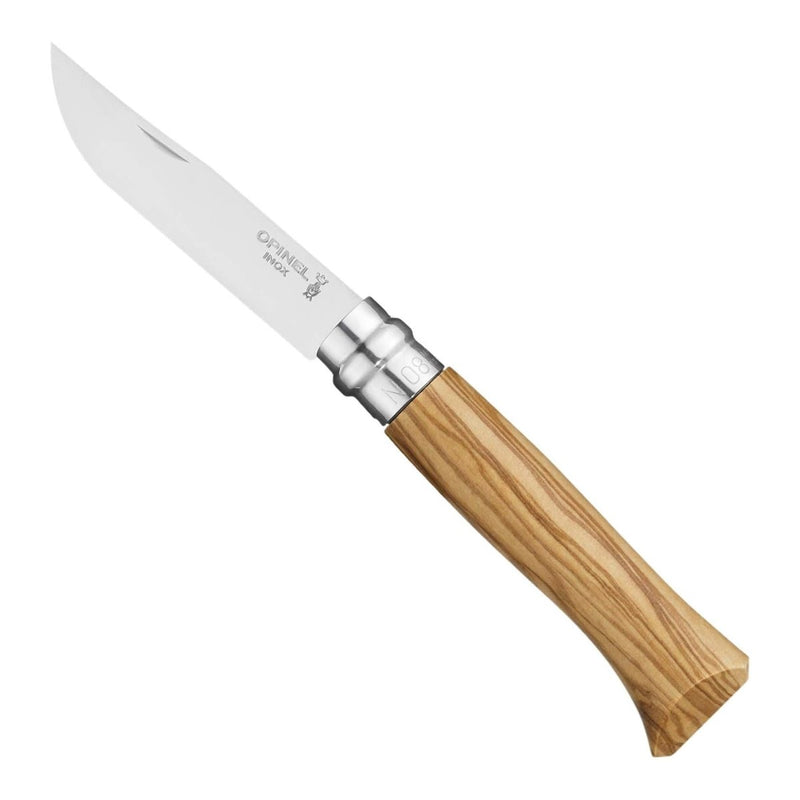 Opinel N°08 Folding Knife Sandvik 12C27 Stainless Plain Blade Olive Wood Handle