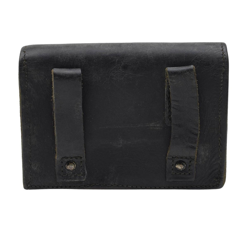 Original Italian Military Magazine Pouch Leather Metal Buckles small Black