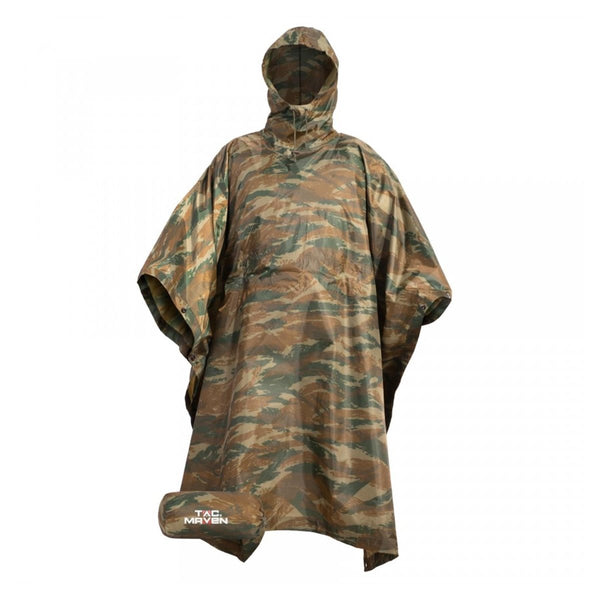 PENTAGON Waterproof Ripstop Poncho Adjustable Hood Compression Pack Lizard Camo