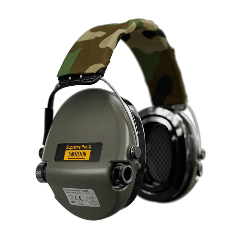 Sordin Supreme Pro-X LED Electronix Hearing Protection Headband Textile Camo