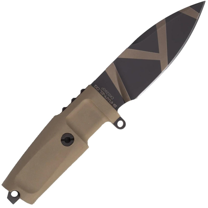 Desert Warfare combat tactical field knife fixed leaf shape plain blade Bohler N690 steel 58HRC SHRAPNEL OG Italian Extrema