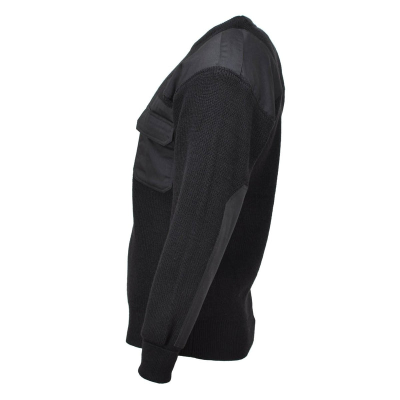 MFH sweater commando jumper rib knitted round neck wool reinforced pullover black cuffs and waist line